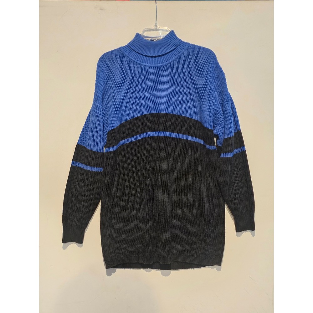 Womens Blue Black Stripe Turtleneck Long Sleeve Sweater XL